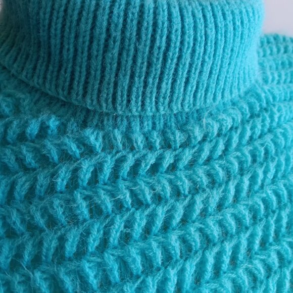 Medium Vintage Sleeveless Turtleneck Sweater 1960's Bulky Lansing Turquoise Mod - Picture 3 of 7